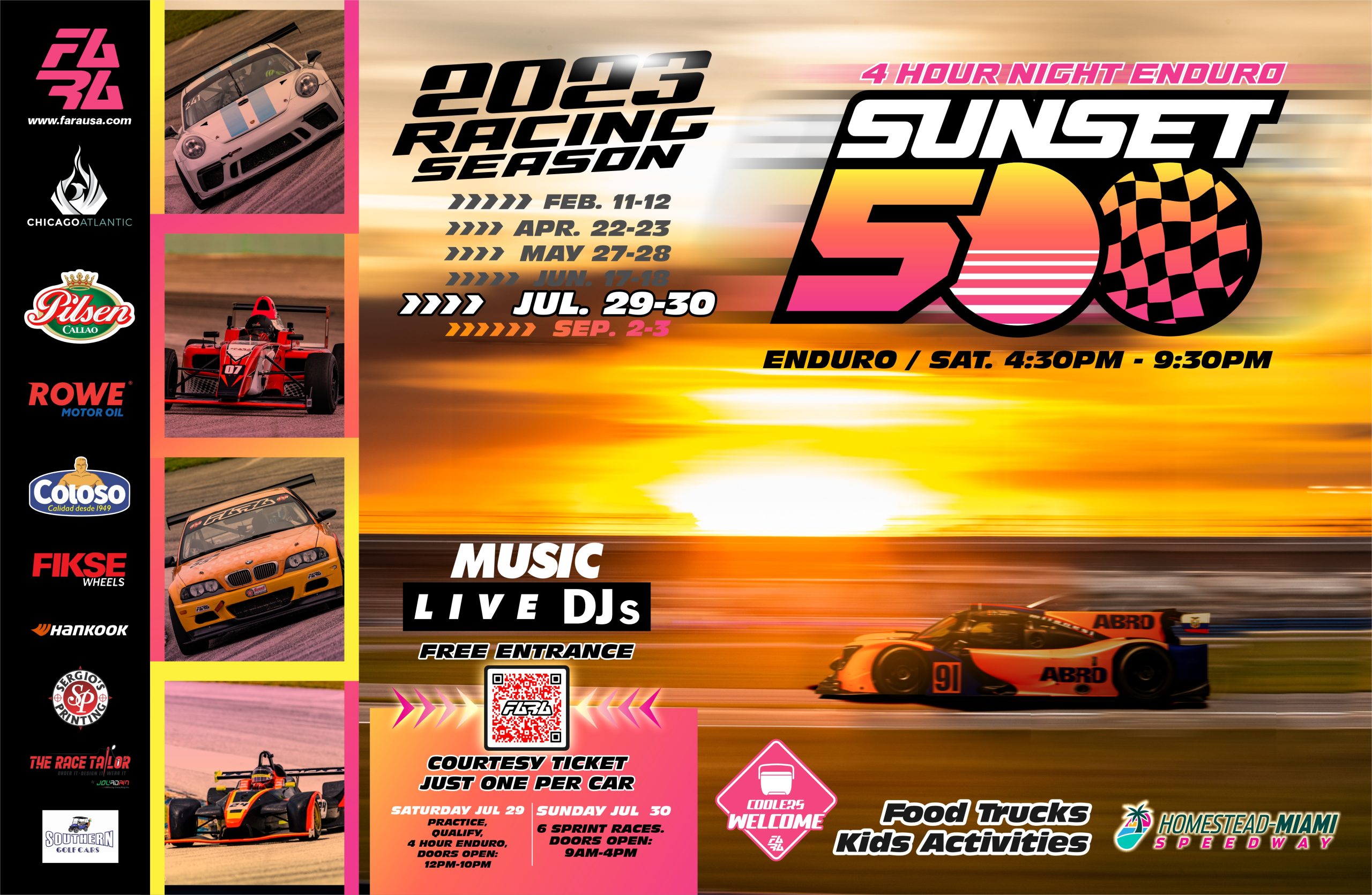 FARA USA high performance driving event SUNSET 500 at homestead miami speedway fun things to do for the family in miami