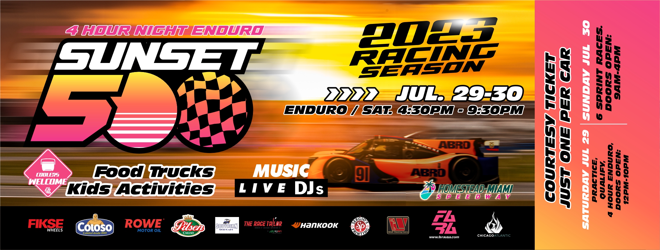 Sunset 500 race weekend ticket front